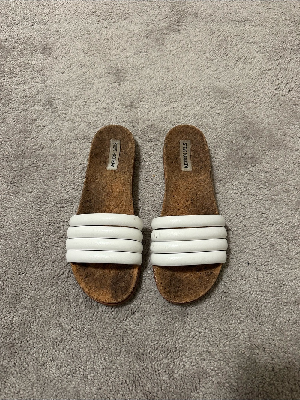 Steve Madden White Multi-Striped Slide Sandals